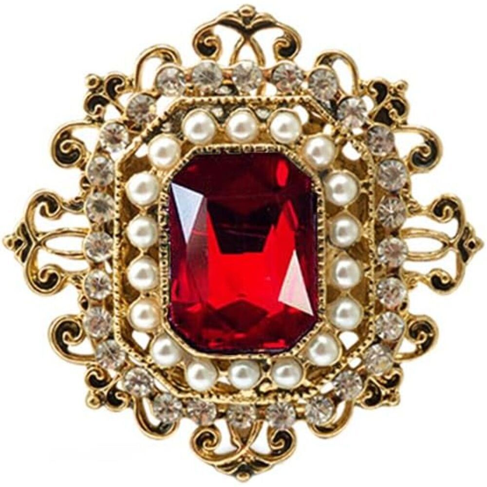Women's Antique Red Rhinestone Rectangle Crystal Brooches Pins Jewellery